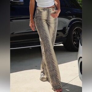 High-Waisted Snakeskin Flared Pants